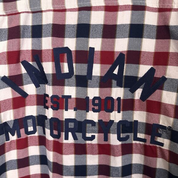 Indian Motorcycle Flannel Shirt 3XL Red Plaid Authentic Excellent - Picture 11 of 16